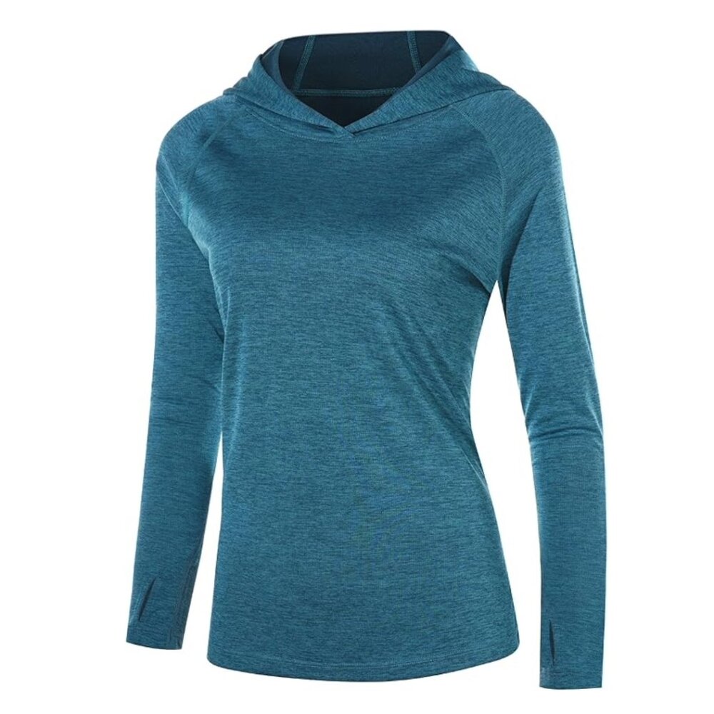 Women's UPF 50+ Sun Protection Hoodie, Long Sleeve, BLUE GREEN, Size MEDIUM
